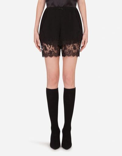 Shop Dolce & Gabbana Silk Shorts With Lace Details