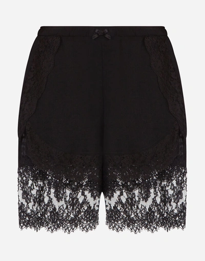 Shop Dolce & Gabbana Silk Shorts With Lace Details