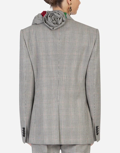 Shop Dolce & Gabbana Masculine Glen Plaid Jacket With Rose Appliqués