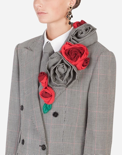 Shop Dolce & Gabbana Masculine Glen Plaid Jacket With Rose Appliqués