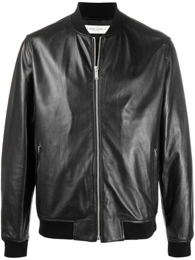 Shop Golden Goose Leather Bomber Jacket In Black