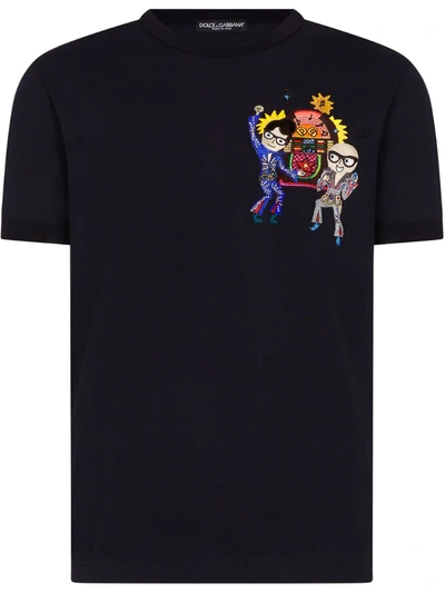 Shop Dolce & Gabbana Dancing Character-embroidered T-shirt In Blue