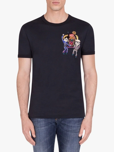 Shop Dolce & Gabbana Dancing Character-embroidered T-shirt In Blue