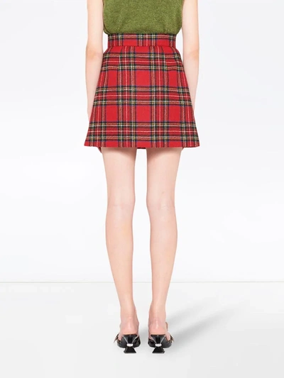 Shop Miu Miu Plaid Shetland Skirt In Red
