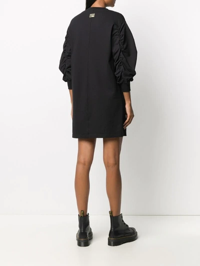 Shop Versace Jeans Couture Ruched Sleeve Jersey Dress In Black