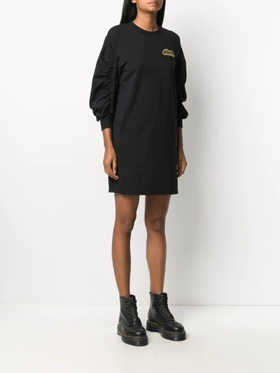 Shop Versace Jeans Couture Ruched Sleeve Jersey Dress In Black