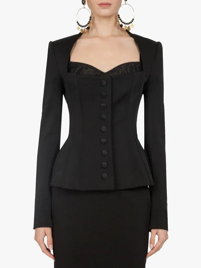 Shop Dolce & Gabbana Fitted Sweetheart Neck Jacket In Black