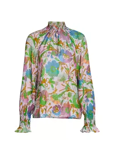 Shop Tanya Taylor Alexis Printed Long-sleeve Top In Fan Floral Sweet Lavendar Multi