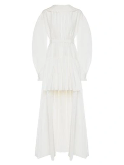 Shop Alexander Mcqueen Puff-sleeve Cotton & Silk High-low Dress In Ivory