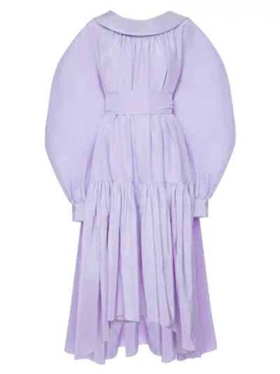 Shop Alexander Mcqueen Puff-sleeve Cotton & Silk High-low Midi Dress In Lavender