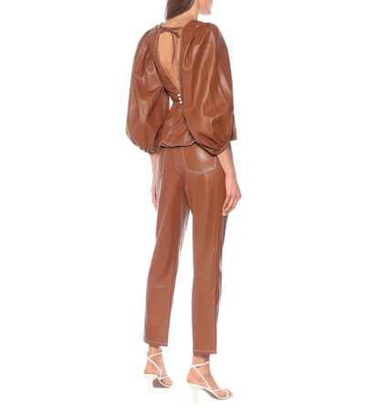 Shop Staud Luna Faux Leather Blouse In Brown