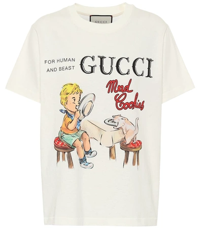 Shop Gucci Printed Cotton Jersey T-shirt In White