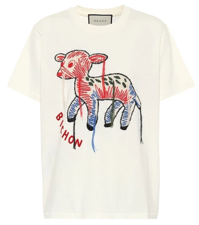 Shop Gucci Embroidered Cotton Jersey T-shirt In White
