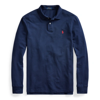 Shop Polo Ralph Lauren Mesh Long-sleeve Polo Shirt In Newport Navy