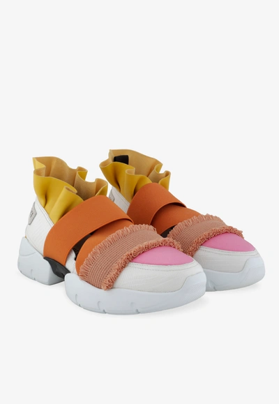 Shop Emilio Pucci City Up Leather Sneakers With Criss-cross Straps In Yellow