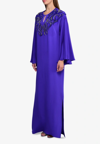 Shop Emilio Pucci Silk Embellished Kaftan With Flared Sleeves In Purple
