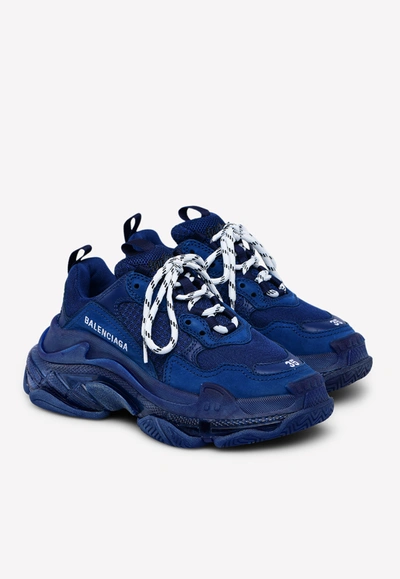 Shop Balenciaga Triple S Clear Sole Sneakers In Mesh-leather And Nubuck In Blue