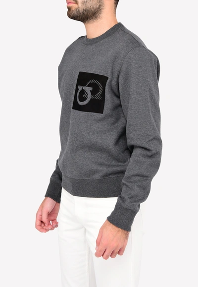 Shop Ferragamo Crew Neck Sweatshirt With Gancini Logo In Grey