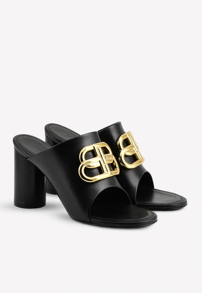 Shop Balenciaga Oval Bb Mule Sandals In Shiny Calfskin In Black