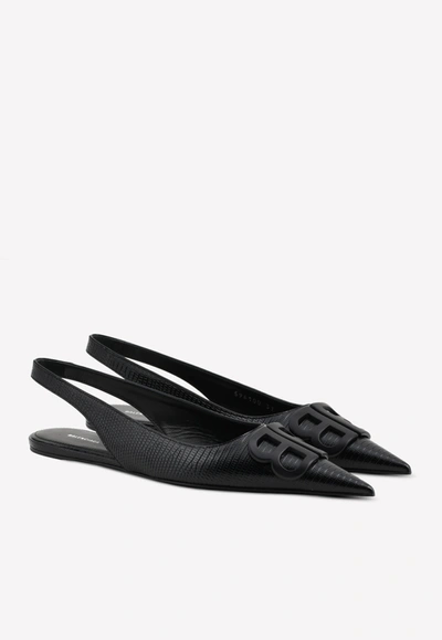 Shop Balenciaga Knife Bb Slingback Pointed Flats In Lizard-print Calfskin In Black