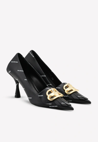 Shop Balenciaga Logo Bb Fringe Knife Pumps In Nappa Leather In Black