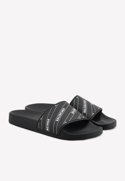 Shop Balenciaga Logo Pool Slides In Grain Rubber In Black