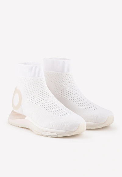 Shop Ferragamo Gardena 3 Stretch-knit Sock Sneakers In White