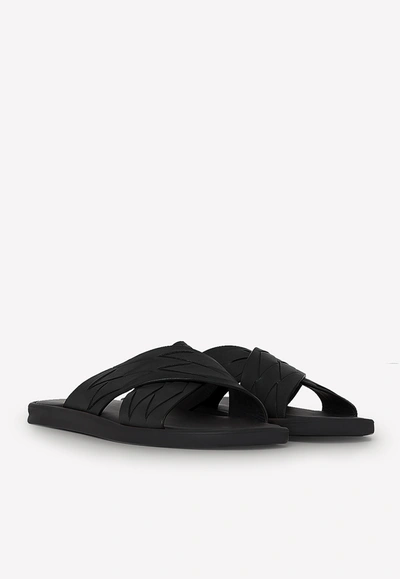 Shop Bottega Veneta Calfskin Crisscross Sandals With Intrecciato In Black