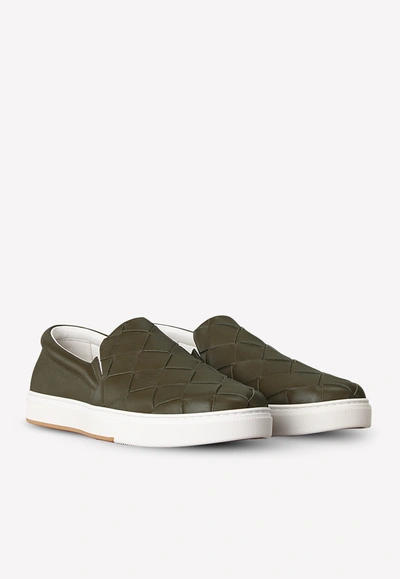 Shop Bottega Veneta Intrecciato Slip-on Sneakers In Calfskin In Khaki