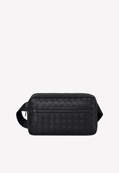 Shop Bottega Veneta Small Intrecciato 15 Belt Bag In Calfskin In Black