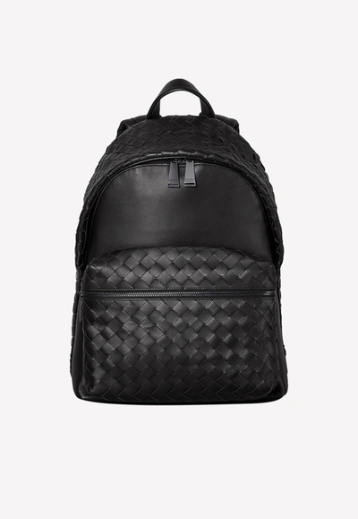 Shop Bottega Veneta Large Intrecciato Backpack In Calfskin In Black