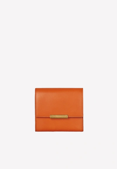 Shop Bottega Veneta Mini French Calfskin Wallet In Orange