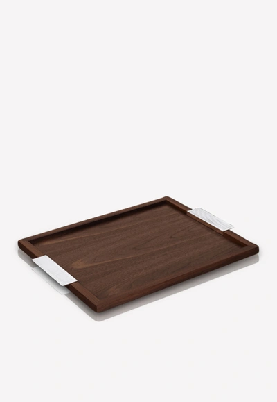Shop Christofle Madison 6 Silver-plated And Wood Rectangular Tray With Handles In Brown