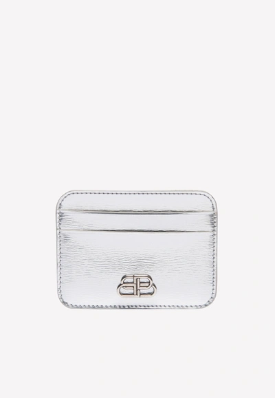 Shop Balenciaga Metallic Bb Cardholder In Silver
