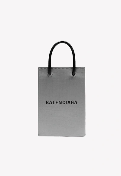Shop Balenciaga Phone Holder Bag In Squared Calfskin In Grey