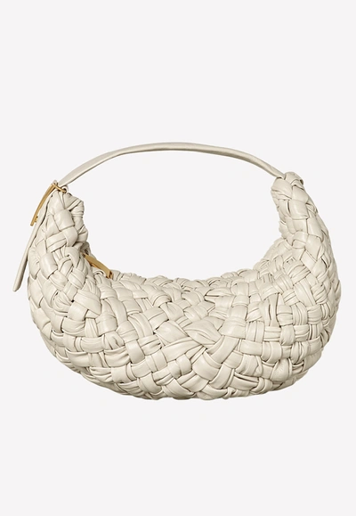 Shop Bottega Veneta Bv Banana Hobo Bag In Woven Calfskin In White