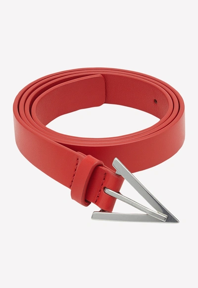 Shop Bottega Veneta Calfskin With Signature Triangular Buckle Belt In Red