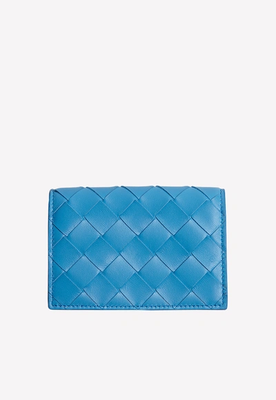 Shop Bottega Veneta Bi-fold Cardholder In Intrecciato Nappa Leather In Blue