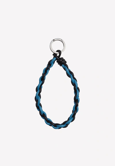 Shop Bottega Veneta Woven Nappa Leather Key Ring In Blue