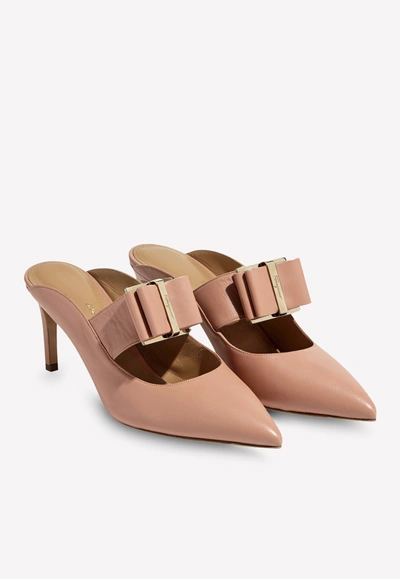 Shop Ferragamo Zelda 70 Leather Mules With Double Bow Detail In Pink