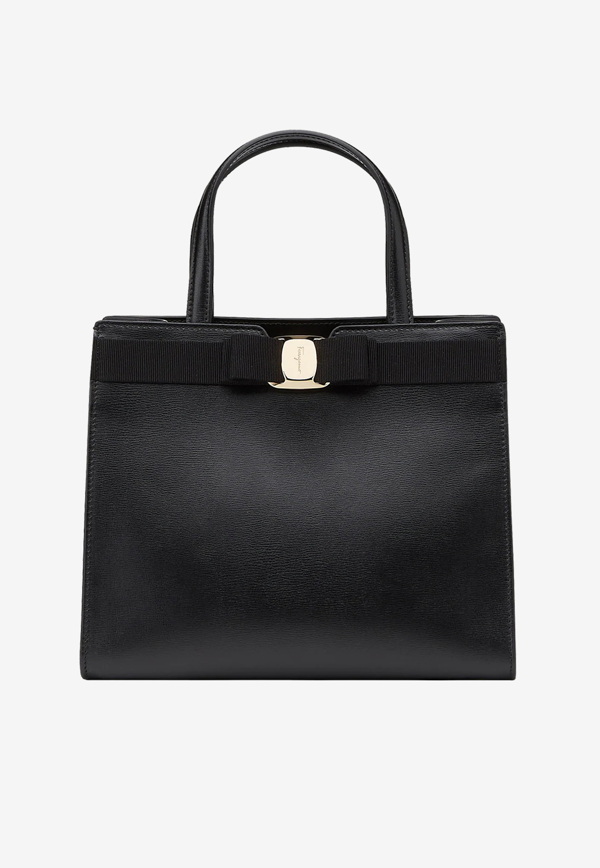 Salvatore Ferragamo Small Vara Bow Calfskin Top Handle Tote Bag In