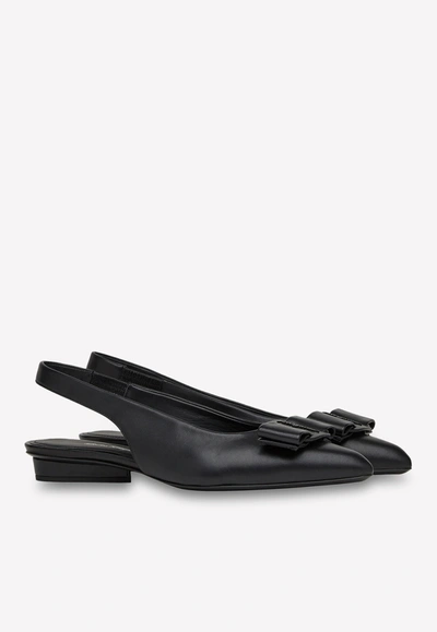 Shop Ferragamo Viva Lamb Leather Oversized Bow Slingbacks In Black