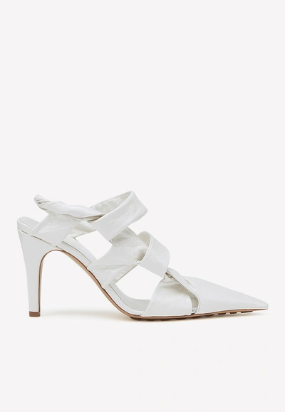 Shop Bottega Veneta The Point 90 Lambskin Sandals With Twisted Straps In White