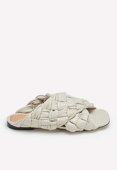 Shop Bottega Veneta The Board Flat Sandals With Intrecciato Criss-cross Straps In White