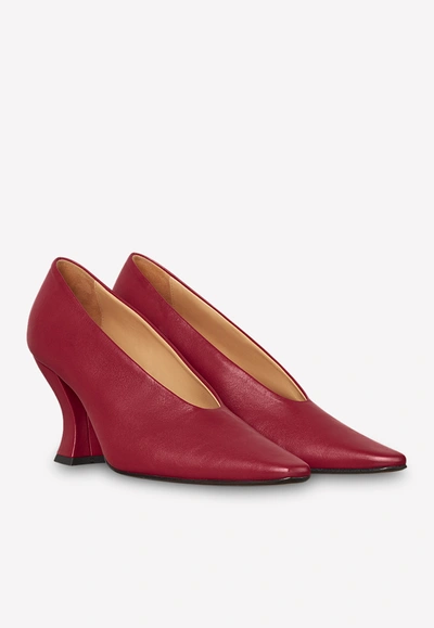 Shop Bottega Veneta Almond Pumps With Curved Heels In Nappa Leather - 75 Mm In Red