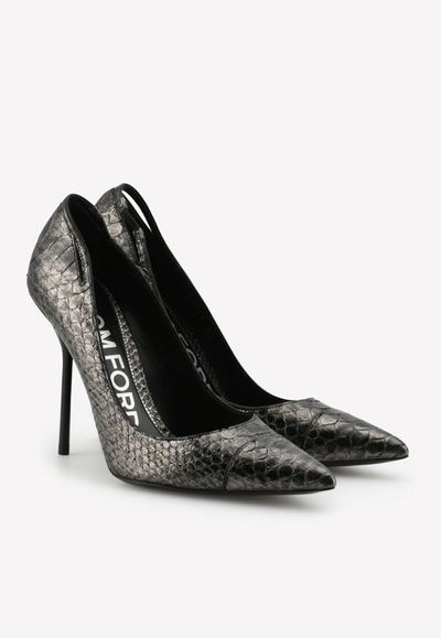 Shop Tom Ford Metallic Python Leather 105 Pumps With Cut-out In Black