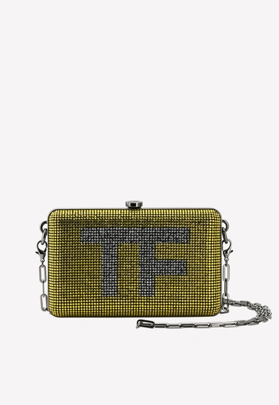 Shop Tom Ford Mini Tf Crystal-embellished Box Clutch With Chain Strap In Yellow