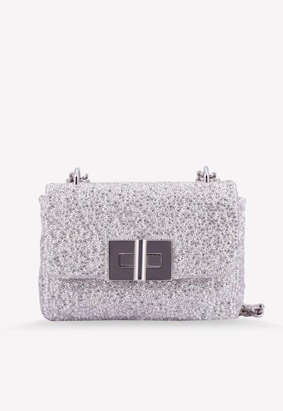 Shop Tom Ford Mini-soft Natalia Shoulder Bag With All-over Sequins In Silver