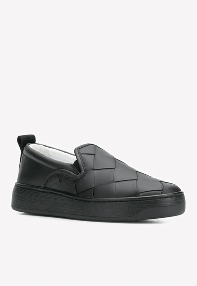 Shop Bottega Veneta Maxi Intrecciato Calfskin Slip-on Sneakers In Black