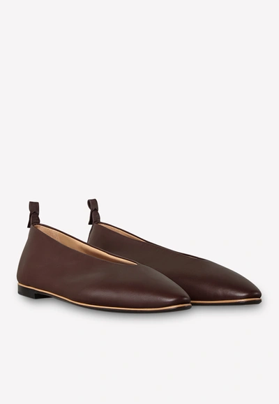 Shop Bottega Veneta Almond Toe Flats In Soft  Nappa Leather In Brown